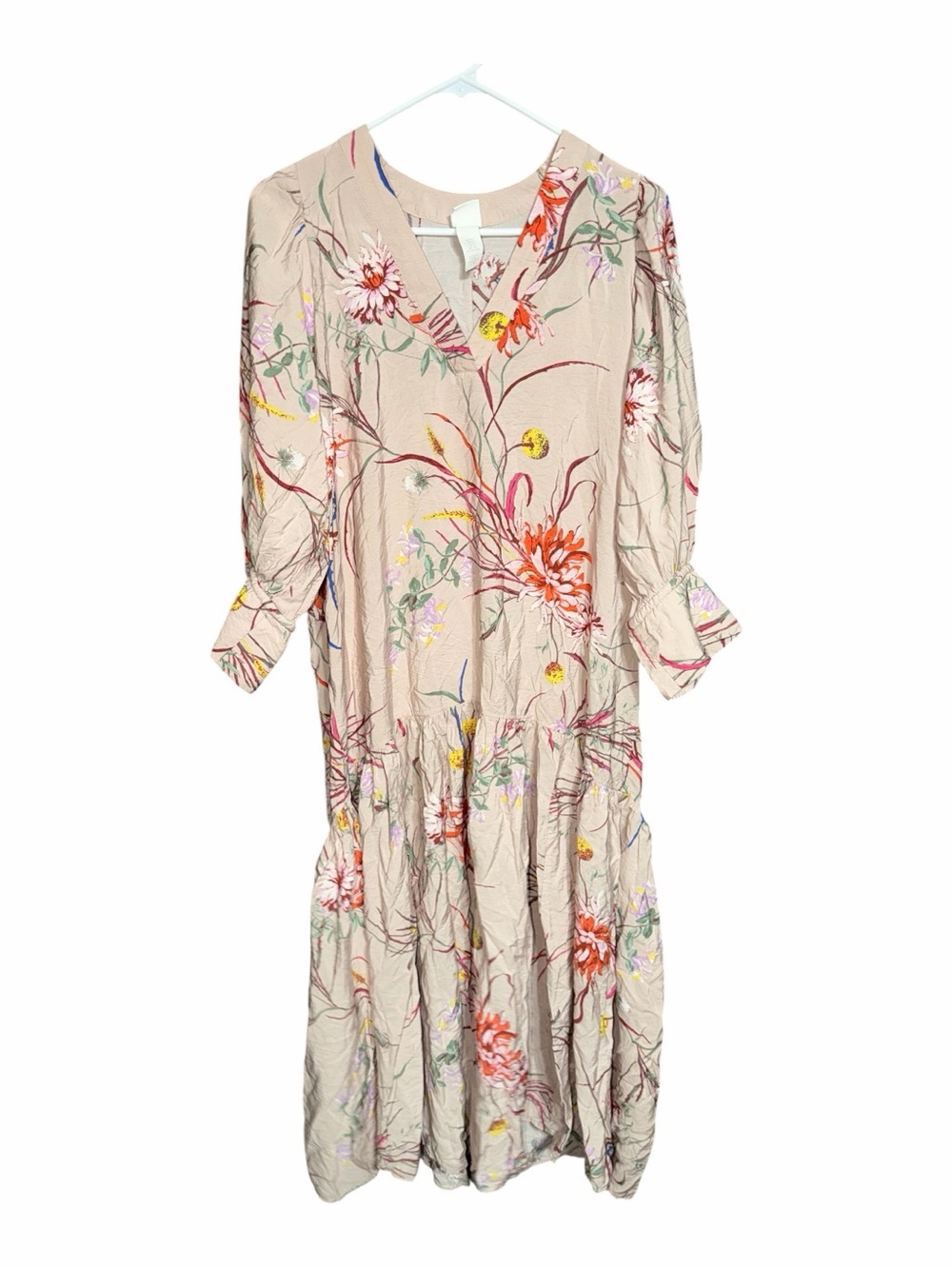 H&M Blush Floral V-Neck Tiered Maxi Dress
